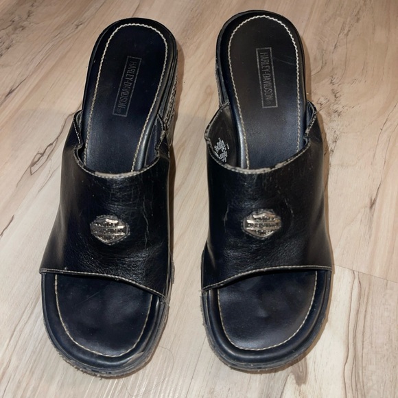 Harley-Davidson Black Studded Wedge Heels - Picture 2 of 4